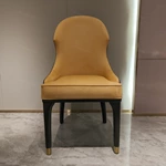Yellow Velvet Dining Chair with Chinese Embroidered Back & Gold Stainless Steel Accents